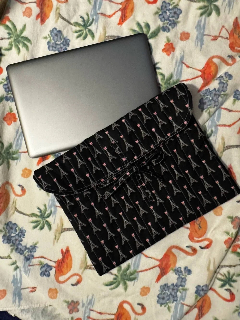 Black Eiffel Tower Print Laptop Sleeve envelop style